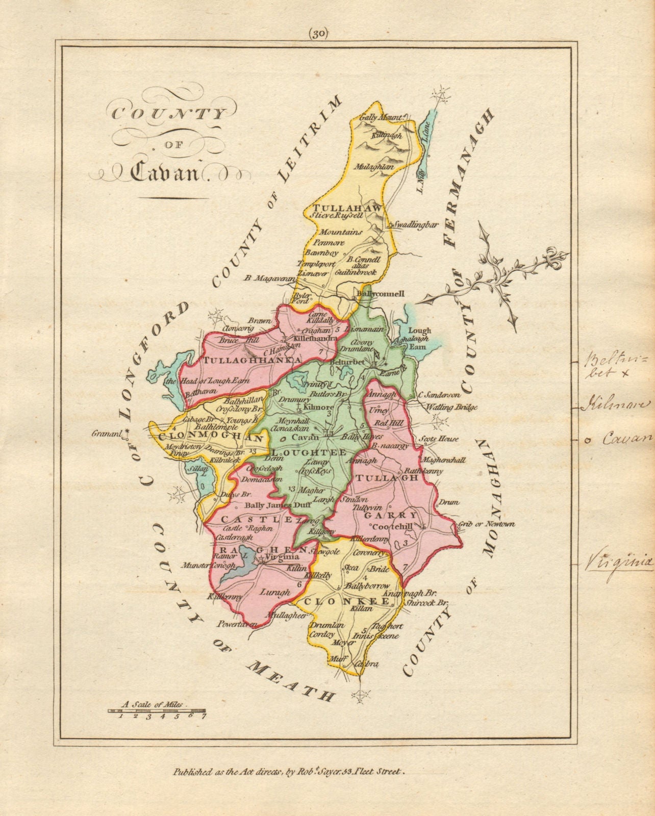 County of Cavan, Ulster. Antique copperplate map by Scalé / Sayer 1788 old